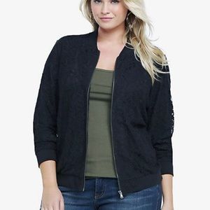 Torrid Plus Size 0 black lace bomber jacket